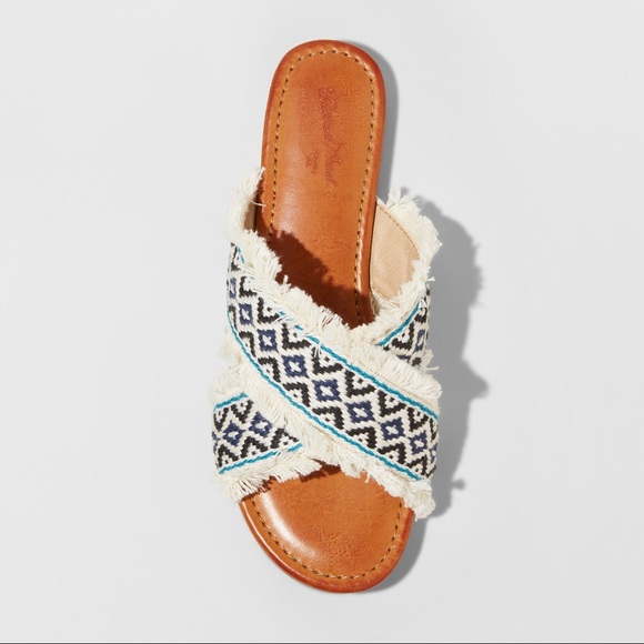 Women's Jupiter Cross Band Slide Sandals Cream-1 - Picture 3 of 5